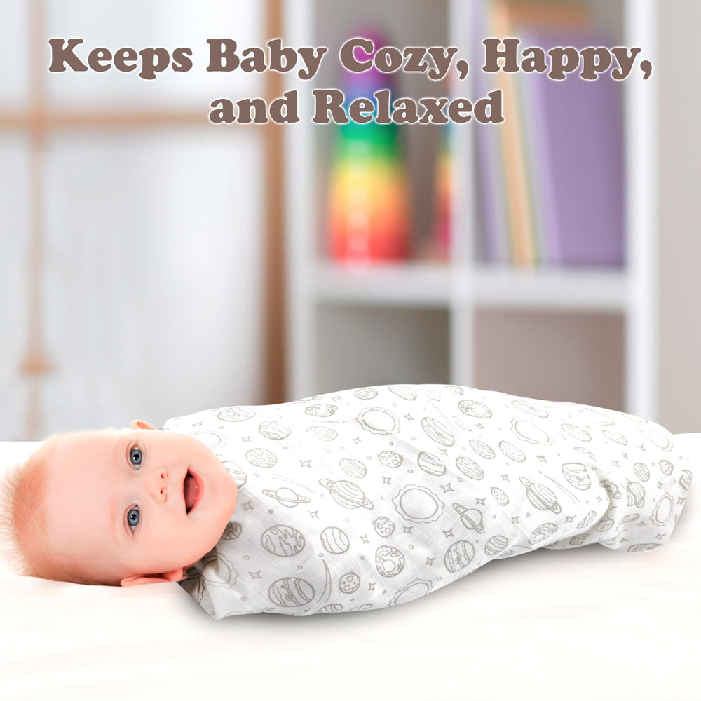 Bublo Baby grey unisex prints on swaddle blankets suitable for boys or girls and nursery decor.