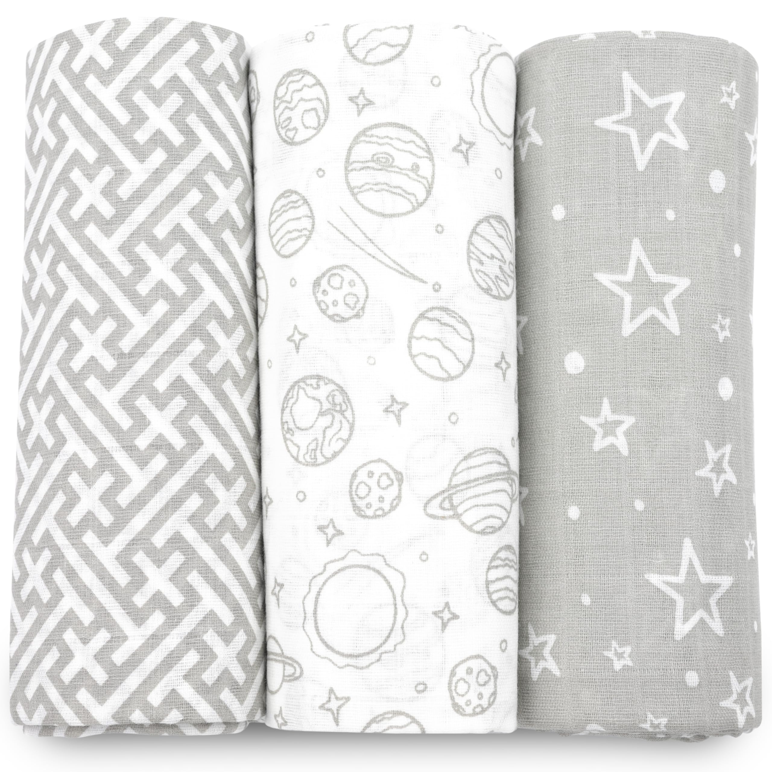 Bublo Baby muslin swaddle blankets 3-pack showing soft fabric ideal for tender newborn skin comfort.
