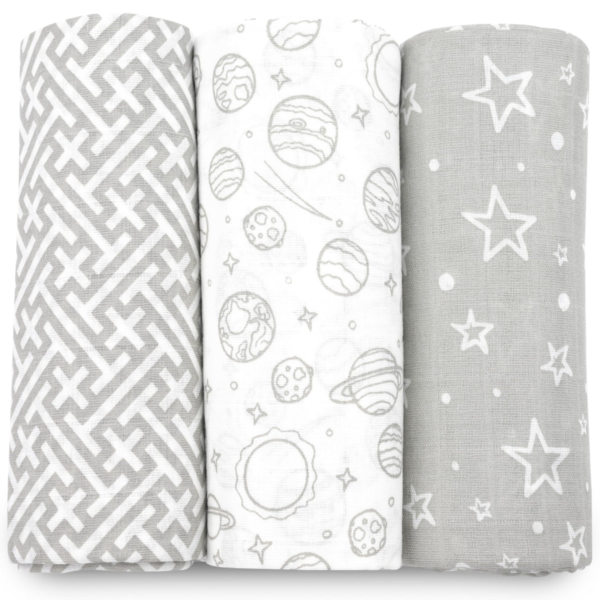 Bublo Baby muslin swaddle blankets 3-pack showing soft fabric ideal for tender newborn skin comfort.