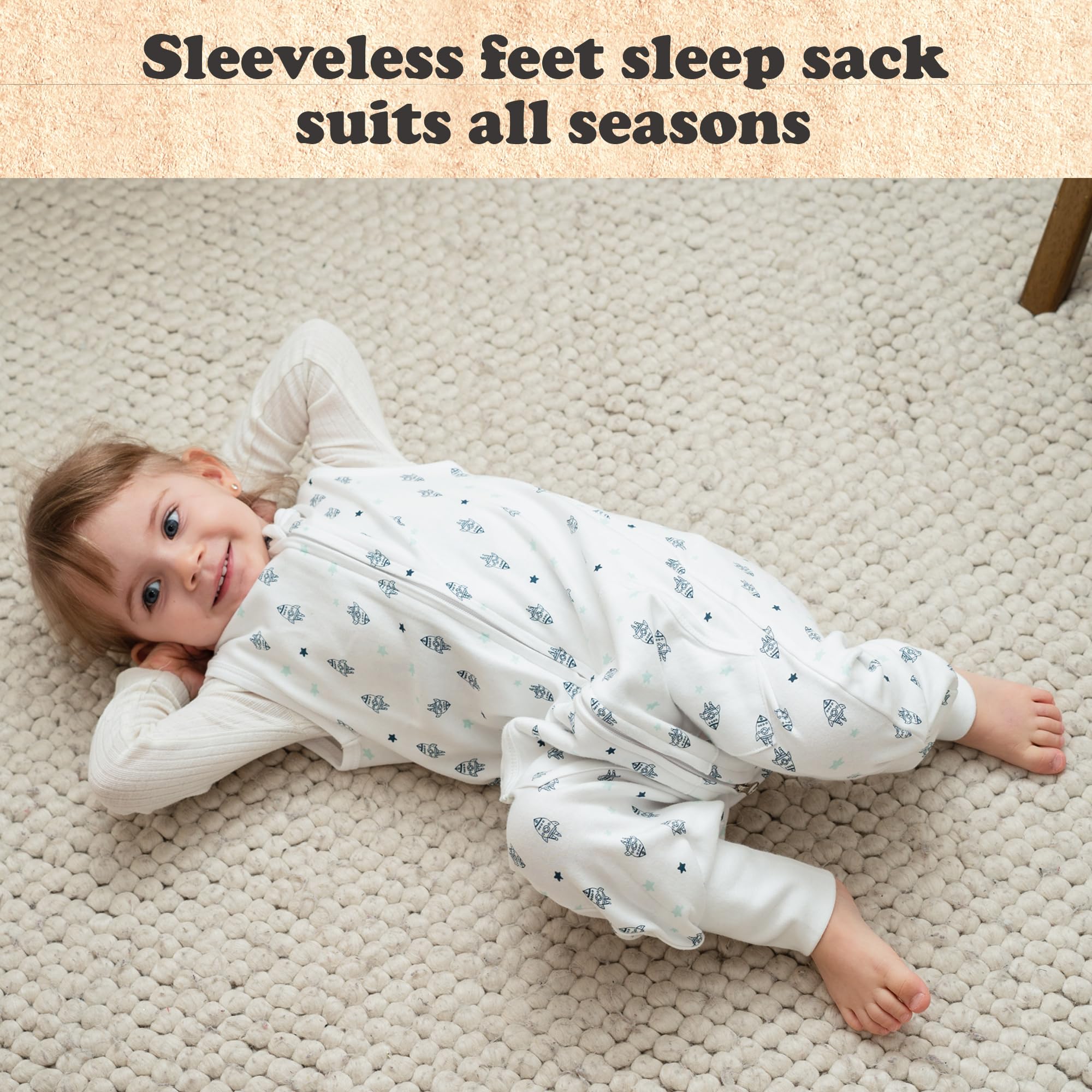 Bublo Baby sleeveless design sleep sack enabling movement while resting.