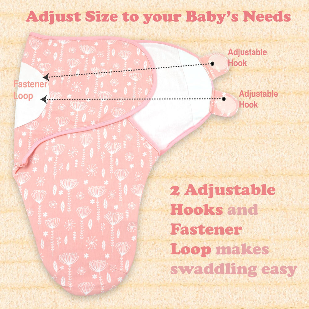 Bublo Baby swaddle rose pink baby arms-in mode supports snug sleep.