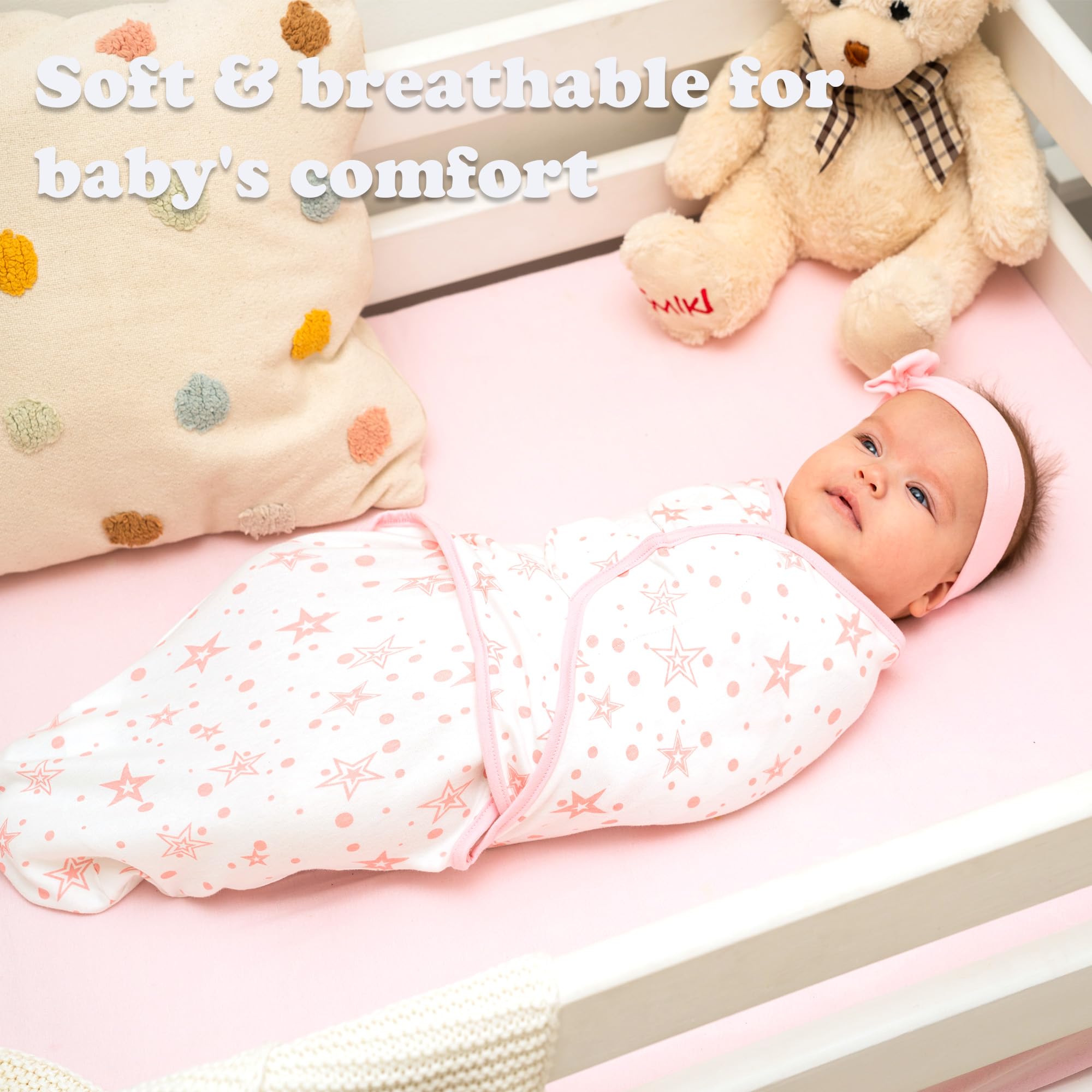 Bublo Baby swaddle rose pink newborn wrap for calm at home.