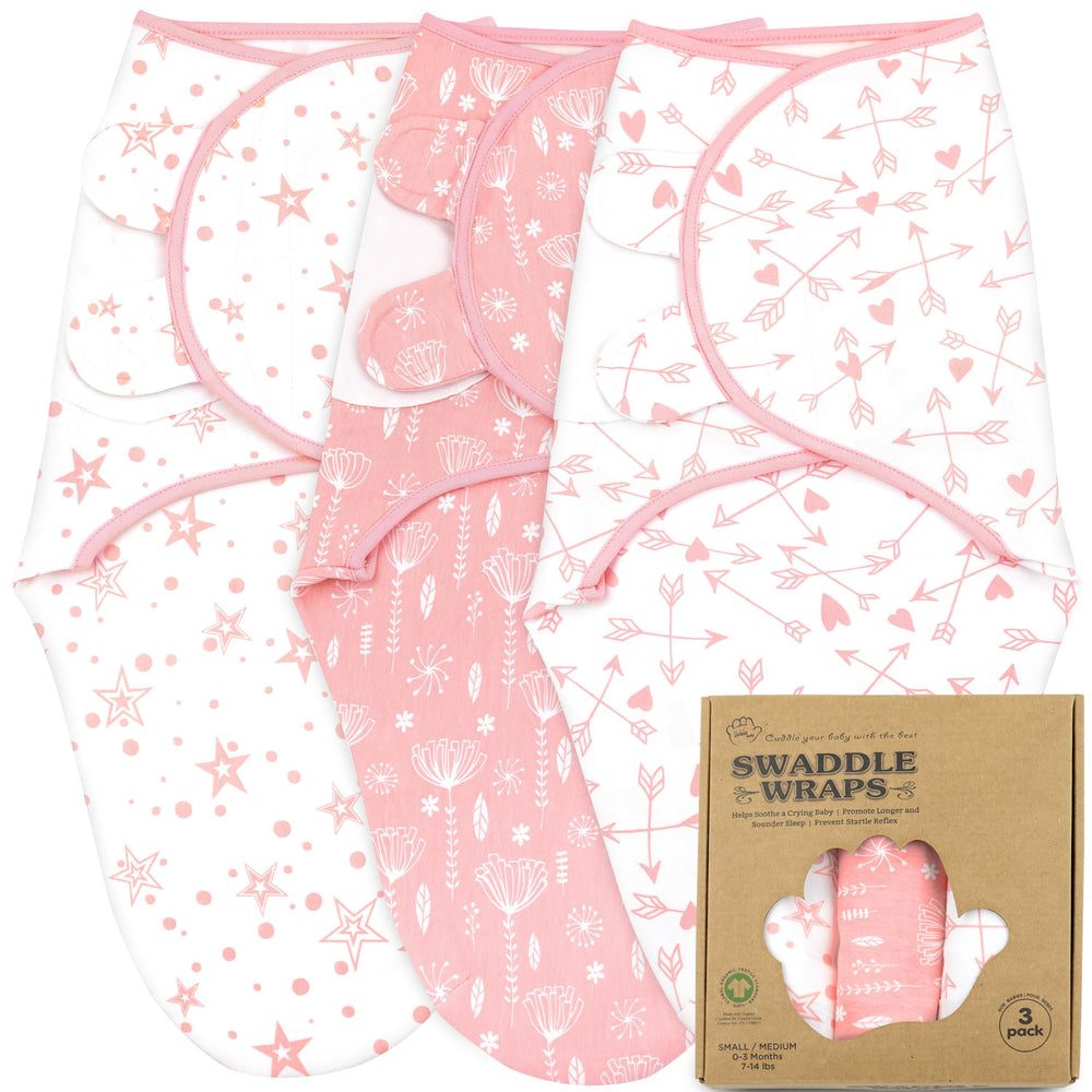 Bublo Baby swaddle rose pink front view pack showcases cozy fit and calm sleep.