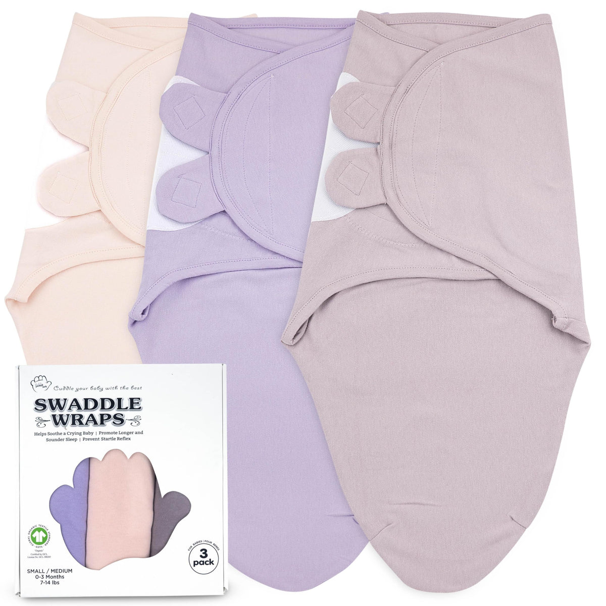 Bublo Baby swaddles 3-pack pink-lavender for cozy newborn sleep.