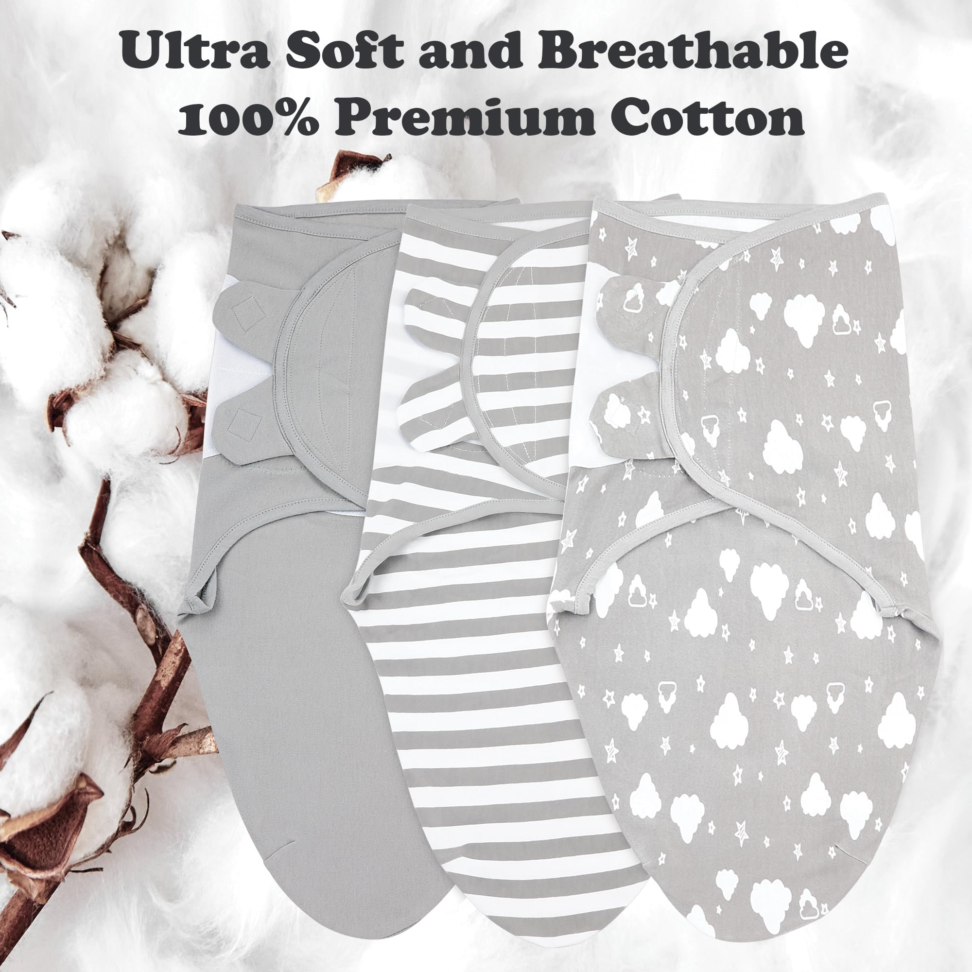 Bublo Baby swaddles adjustable tabs – secure wrap stays in place as baby moves.