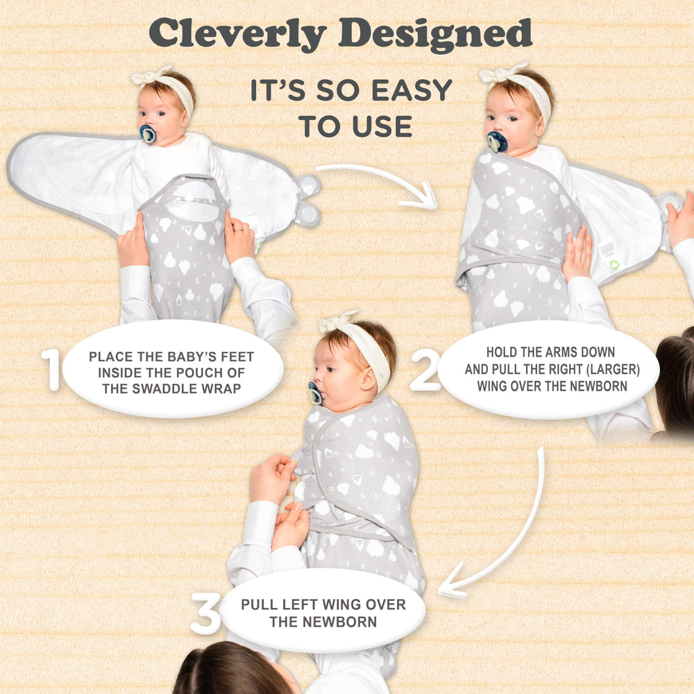 Bublo Baby swaddles temperature-regulating fabric – helps keep baby comfortable in varying temps.