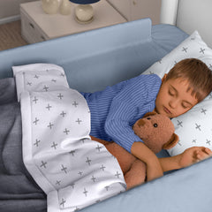 BuBumper foam bed bumper on bed edge delivers soft safety for toddlers.