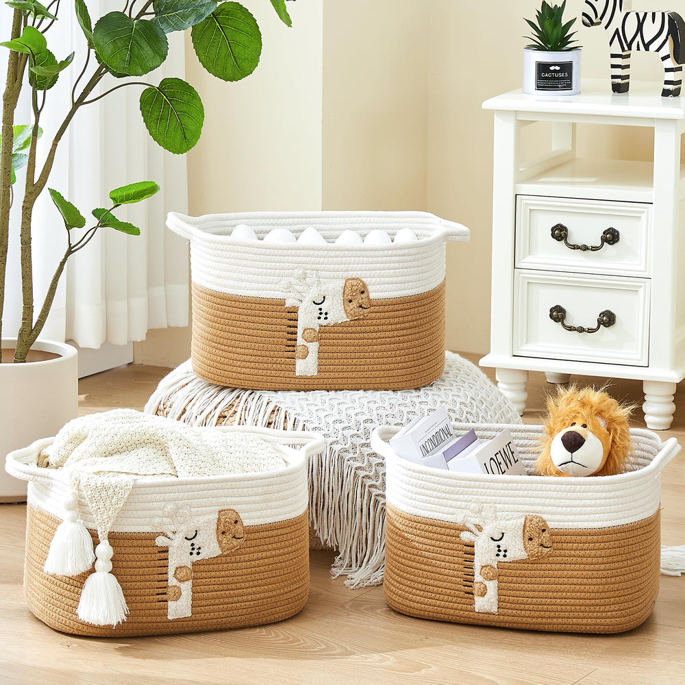 BUBUSUN toy basket in soft cotton rope for kid-friendly storage.