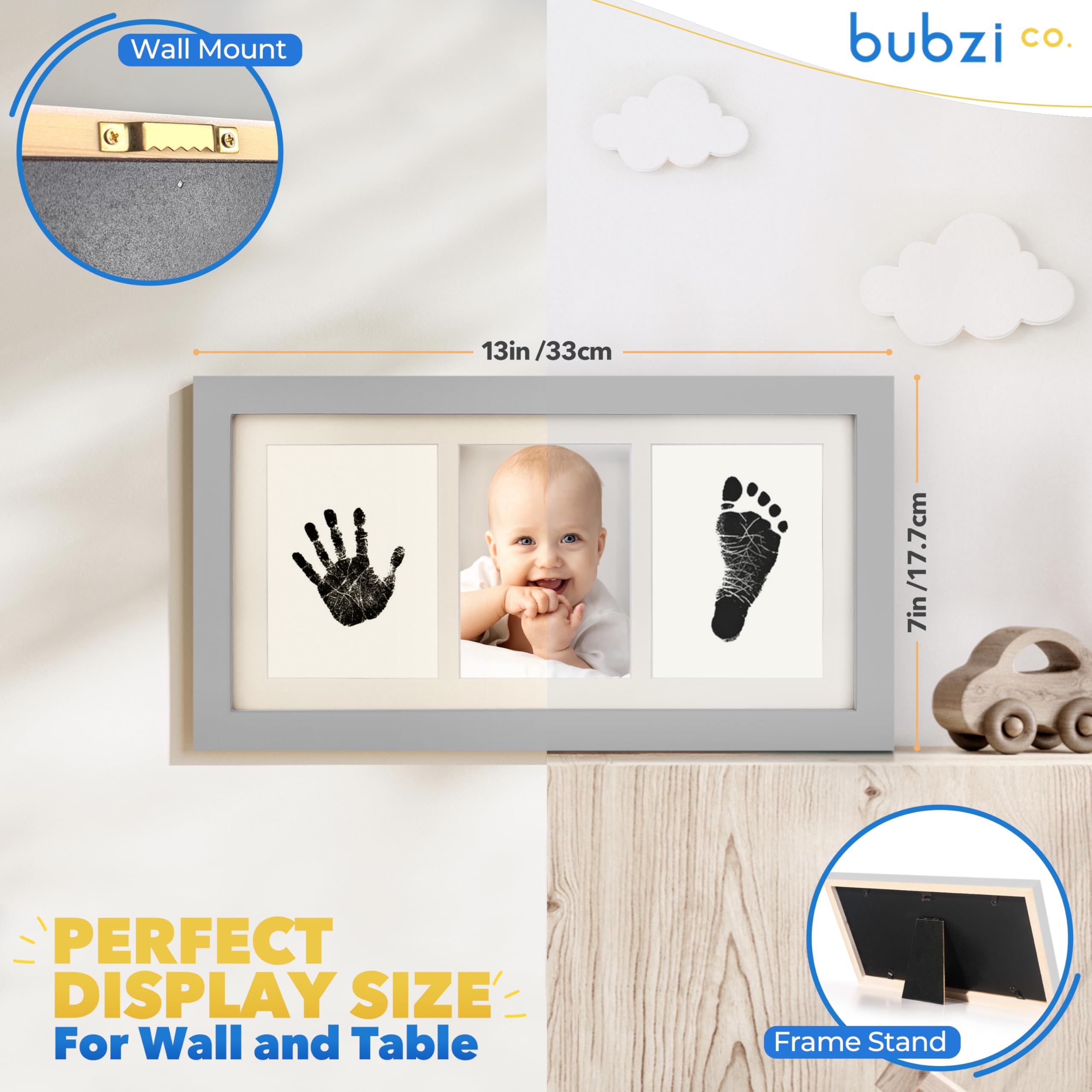 Bubzi Co footprint frame ready for wall or shelf display in cool gray.