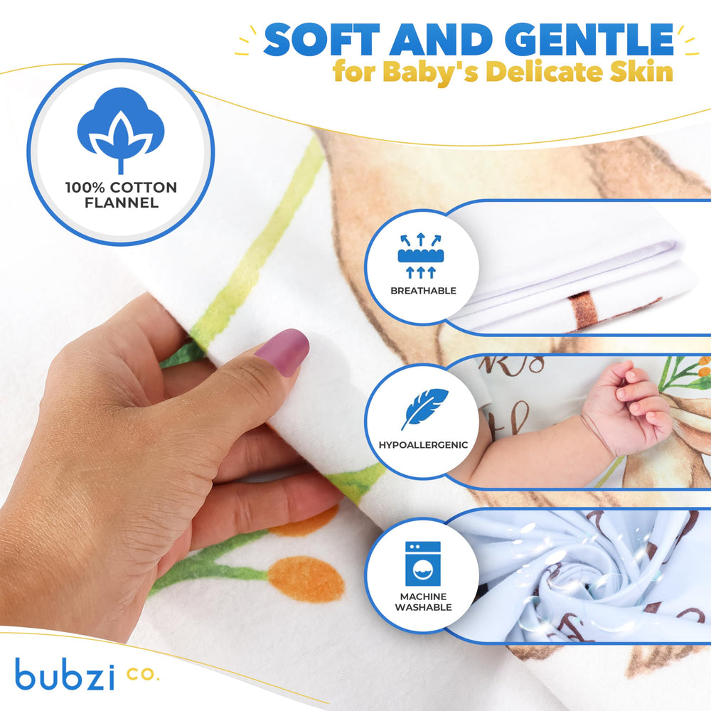 Bubzi Co milestone blanket being used as a soft swaddle for cozy newborn moments