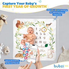 Bubzi Co milestone blanket full layout in nursery supports easy monthly photo sessions