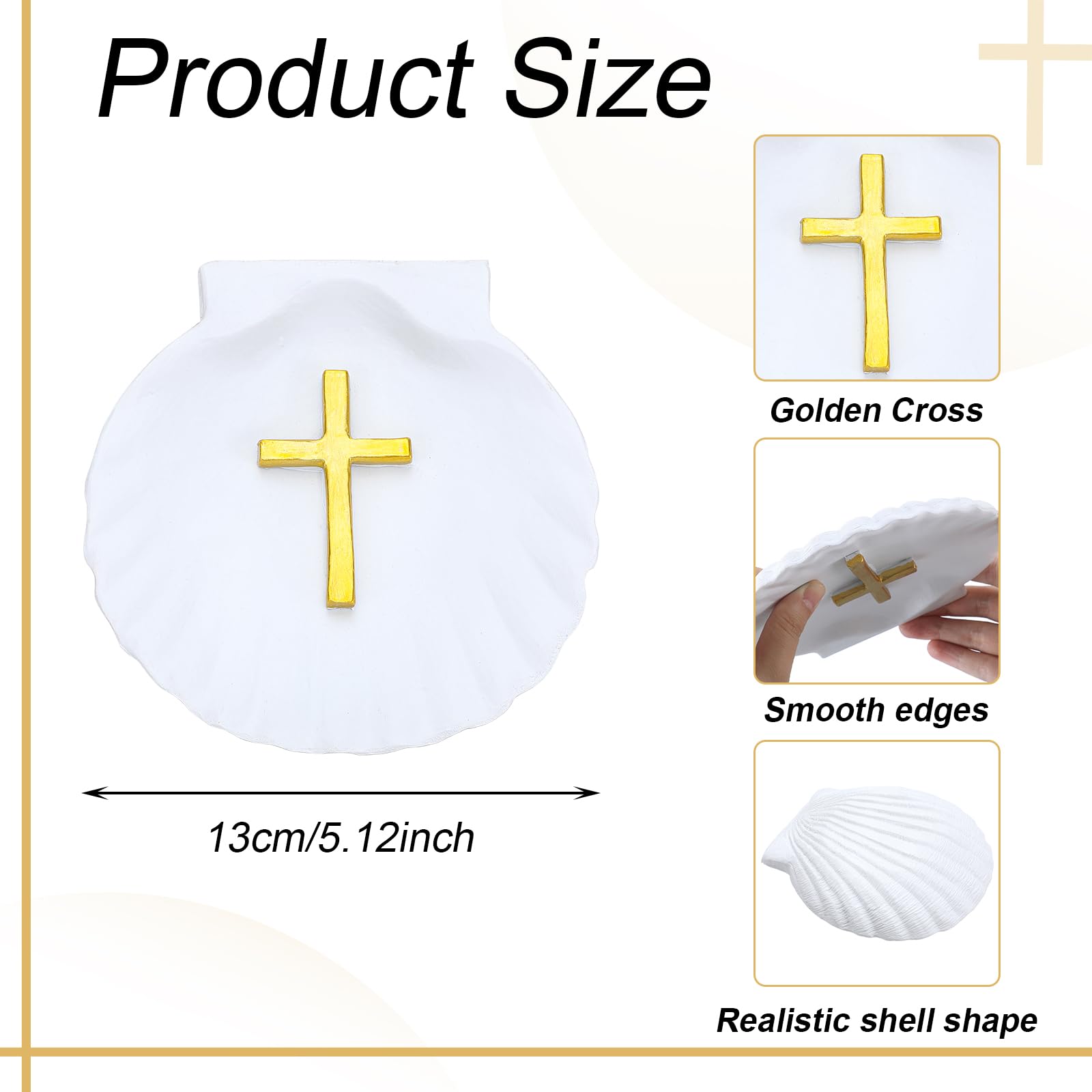 Bucherry baptismal shell full-view in white resin adds timeless purity to baptism setup.