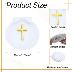 Bucherry baptismal shell full-view in white resin adds timeless purity to baptism setup.