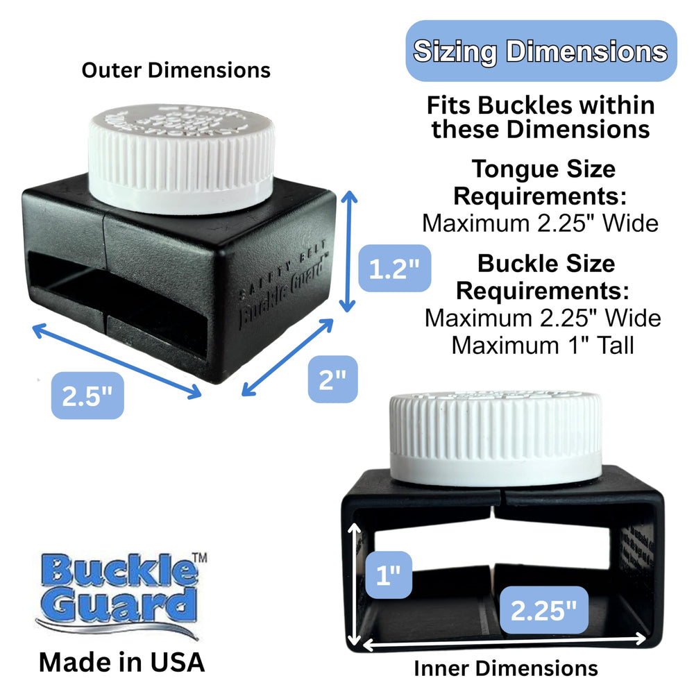 Buckle Guard push-and-turn cap deters curious children during transit.