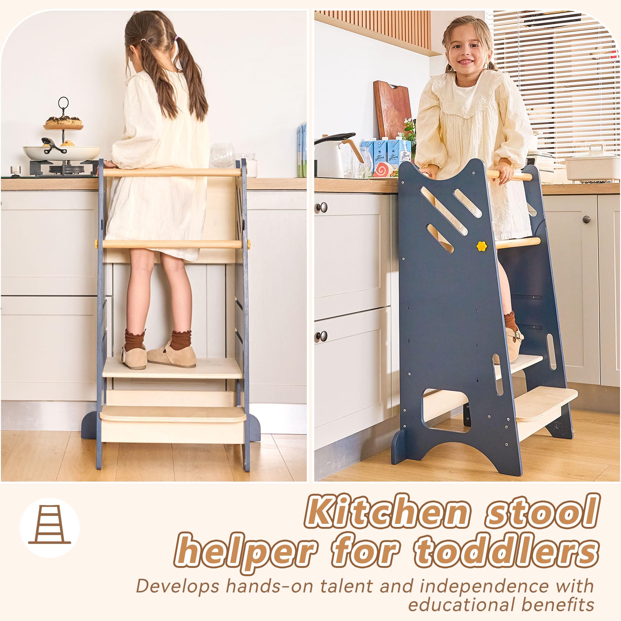 BUDDGO tower with three adjustable heights to grow with your child