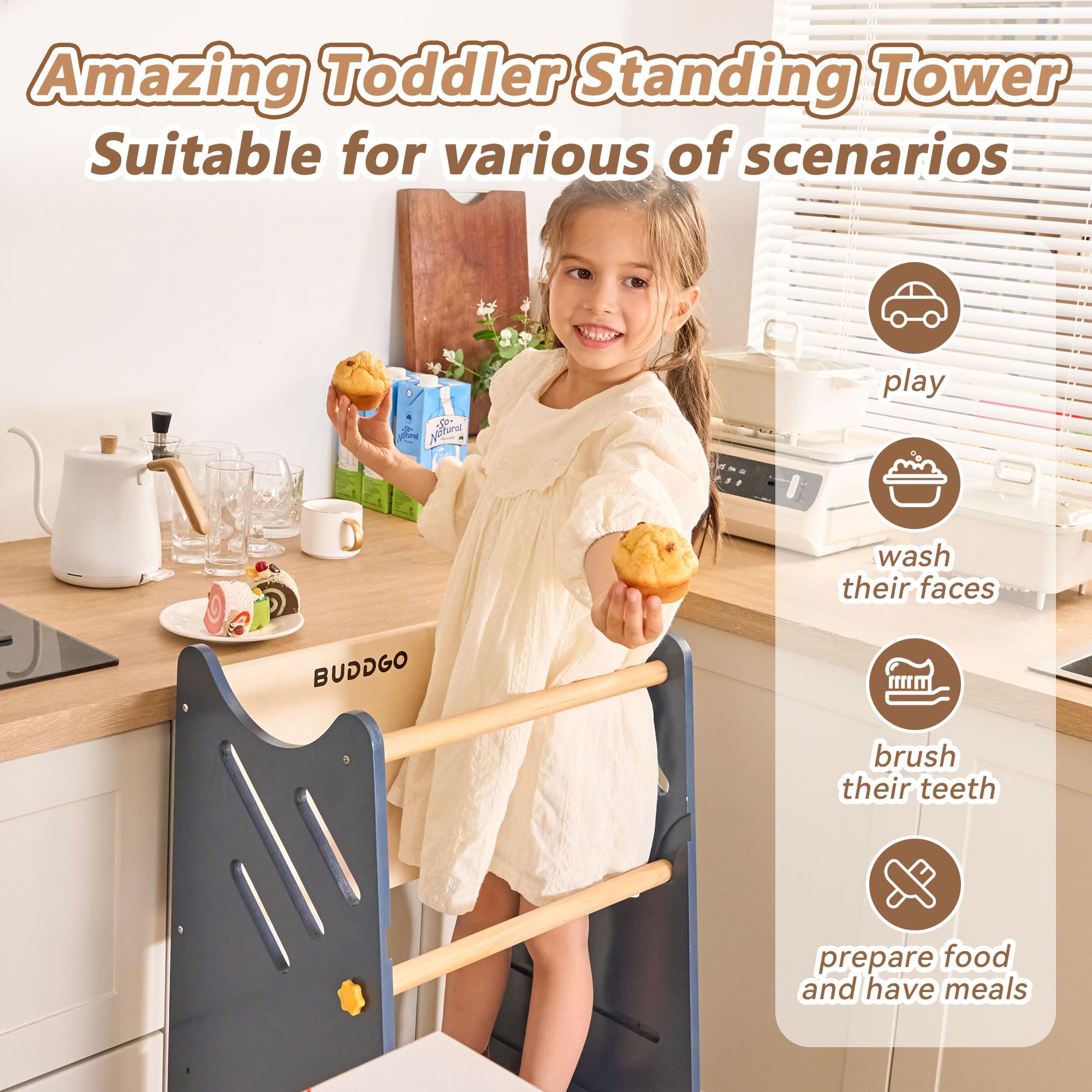 BUDDGO multi-use play station supports kitchen tasks and creative play