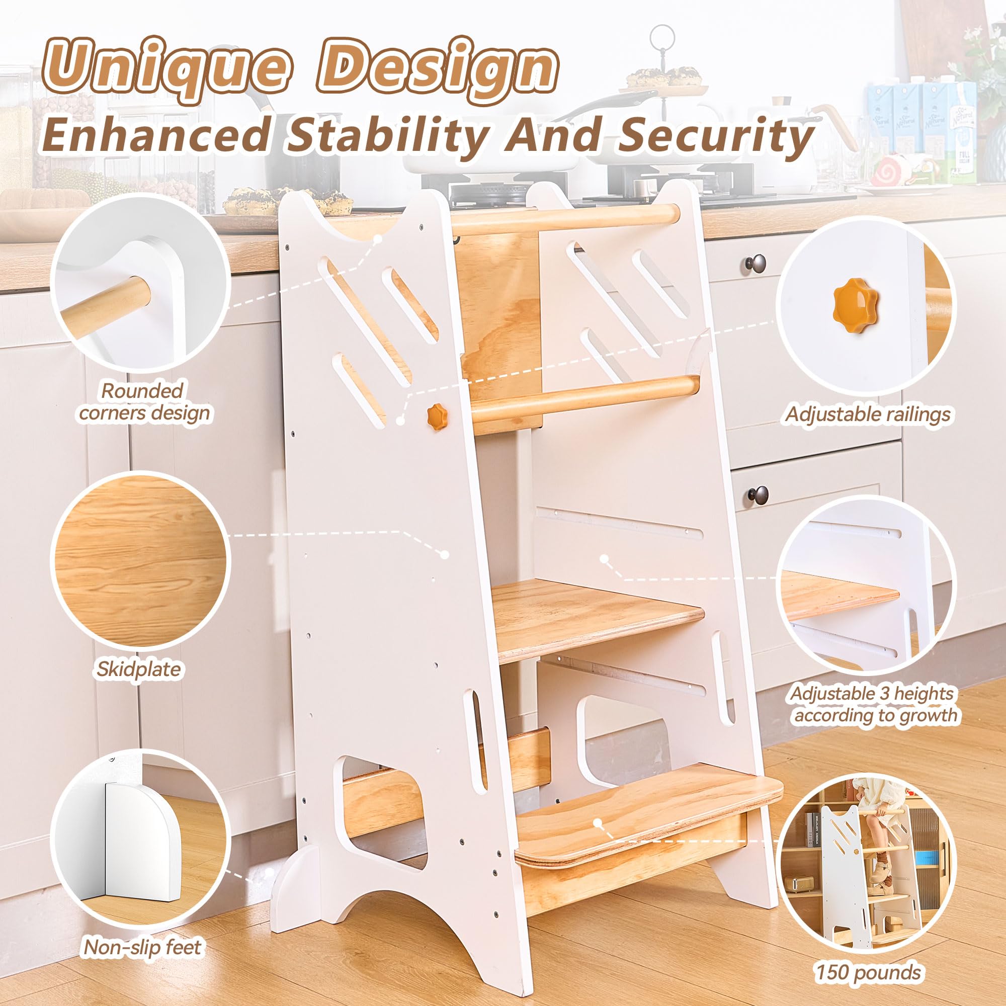 BUDDGO non slip pads keep the tower steady on multiple surfaces.