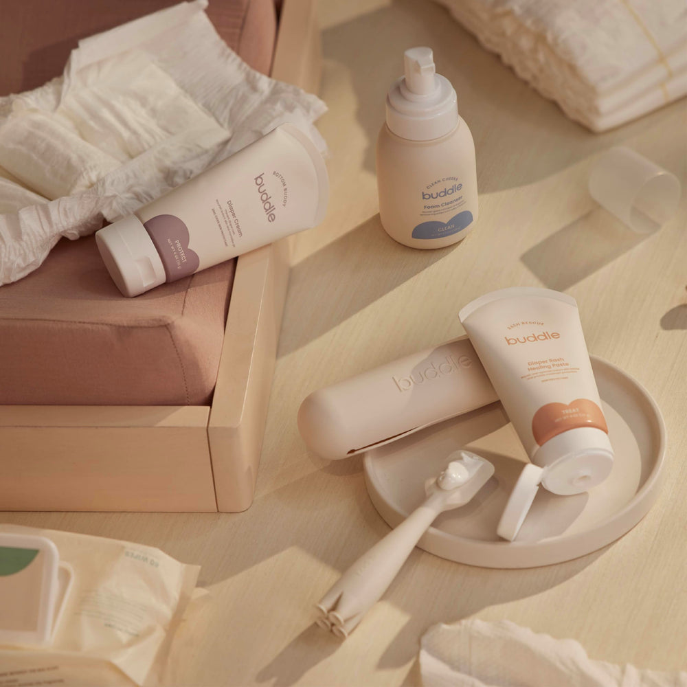 Buddle Paddle Pal on-the-go usage showing travel-friendly setup and quick changes.