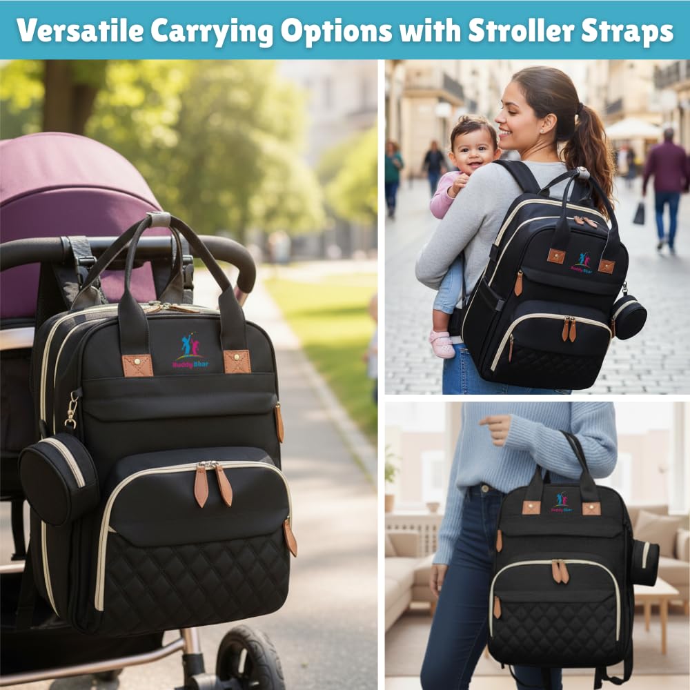 Buddy Bear stroller straps illustrate hands-free travel support