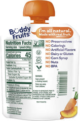 Buddy Fruits peach carrot applesauce pouch side showing easy transport