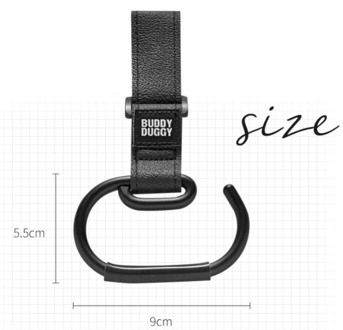Buddy Duggy nonslip stroller hook on pet strollers and wagons for organization.