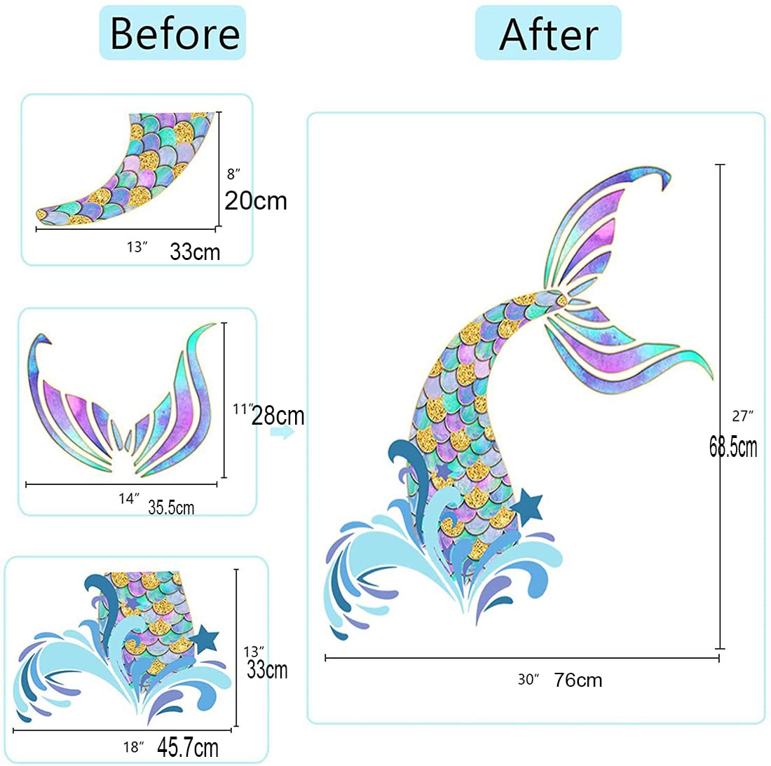 Buer Homie mermaid decal finished size 76x68.5 cm creates bold focal point.