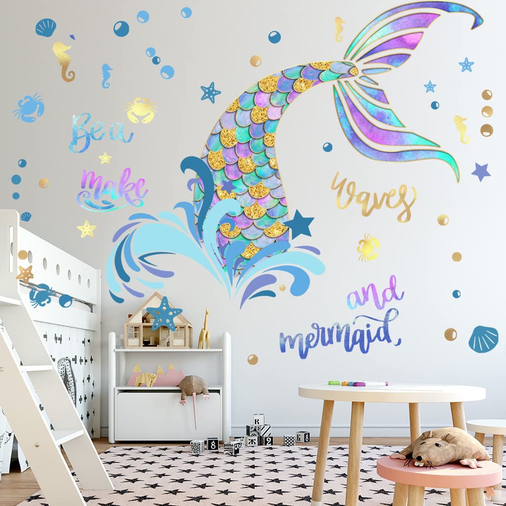 Buer Homie mermaid wall decals with purple tail for vibrant kids room decor.