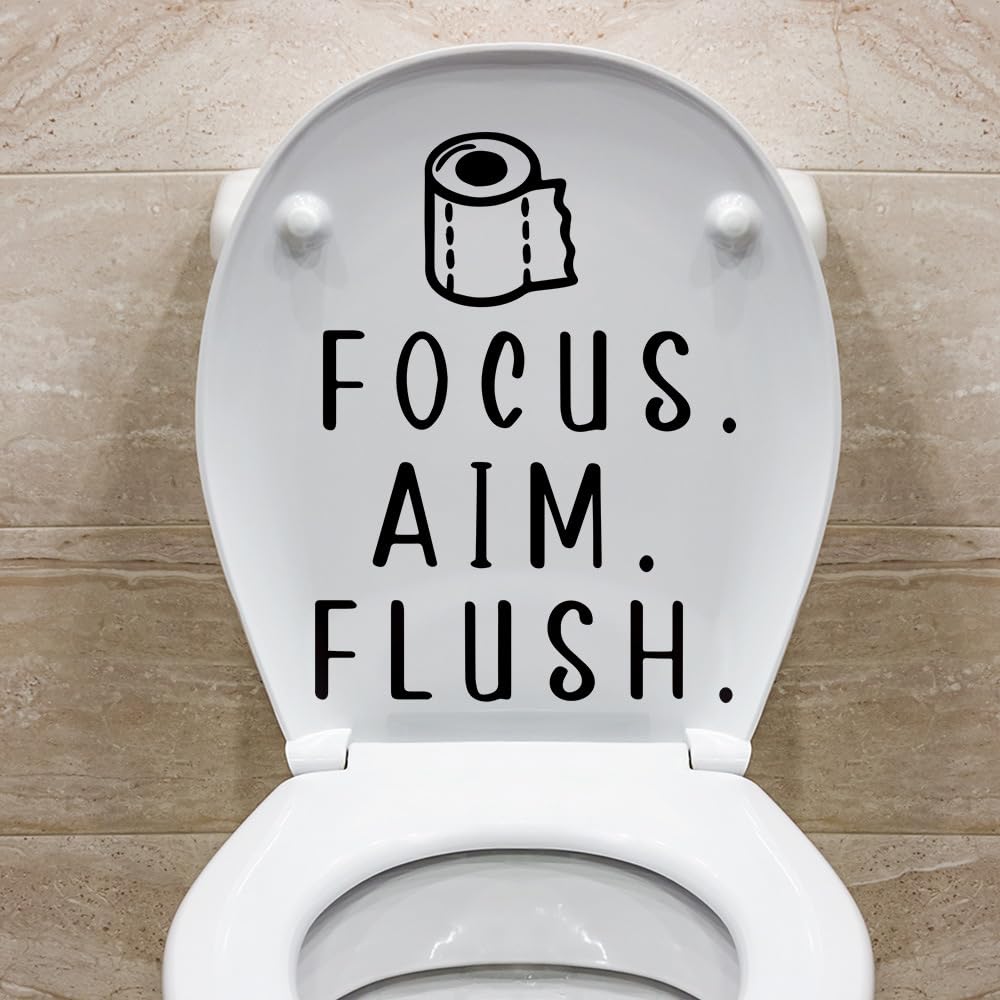 Buer Homie toilet lid decal with Aim Focus Flush for quick bathroom upgrade