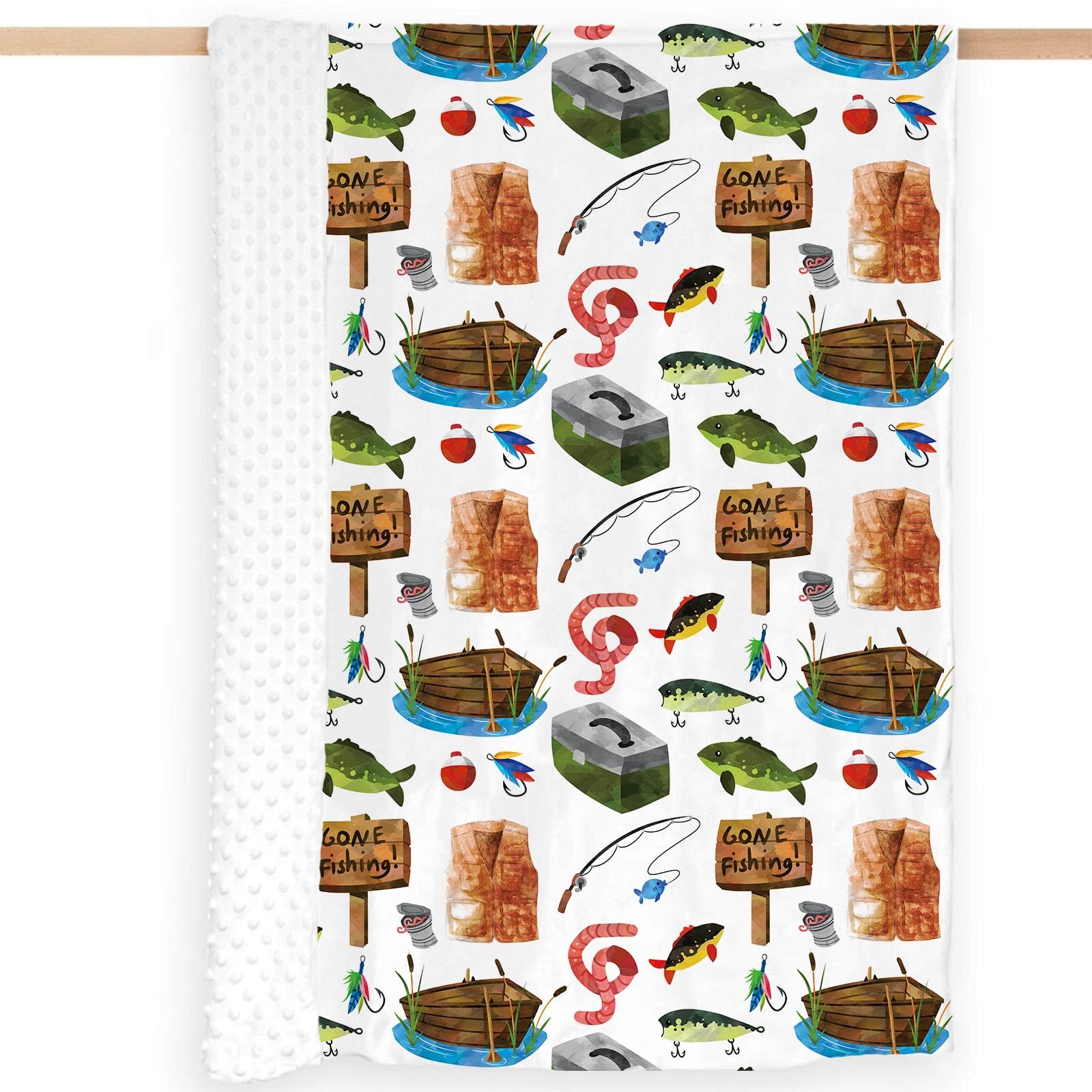 Buerhanerry Gone Fishing blanket back dotted backing adds gentle sensory texture