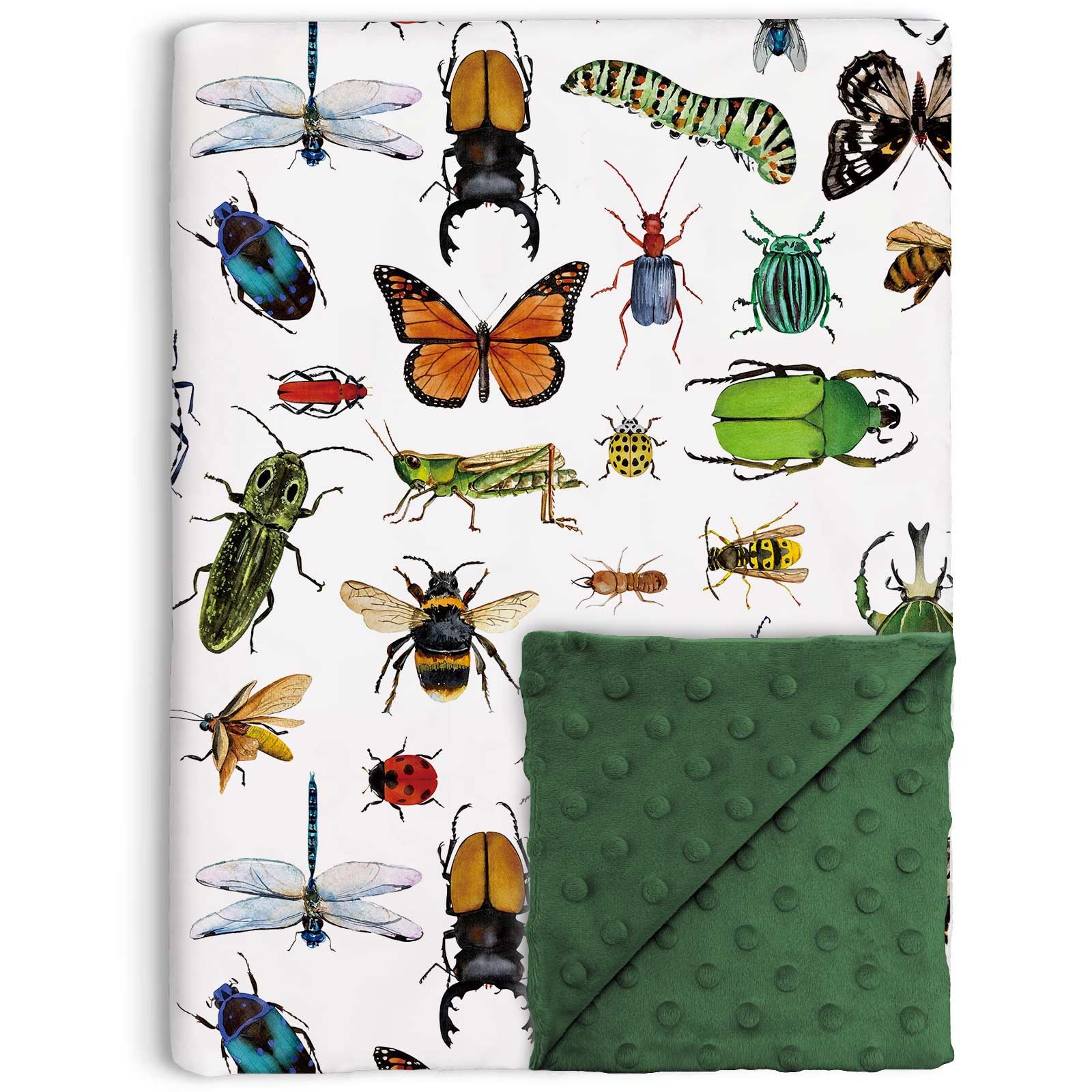 Buerhanerry Bugs blanket front pattern stimulates curiosity with insect visuals for infants.