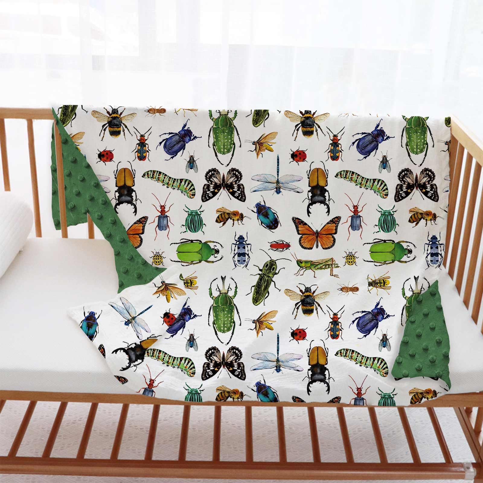 Buerhanerry Bugs blanket used in stroller demonstrates versatile travel comfort for naps.
