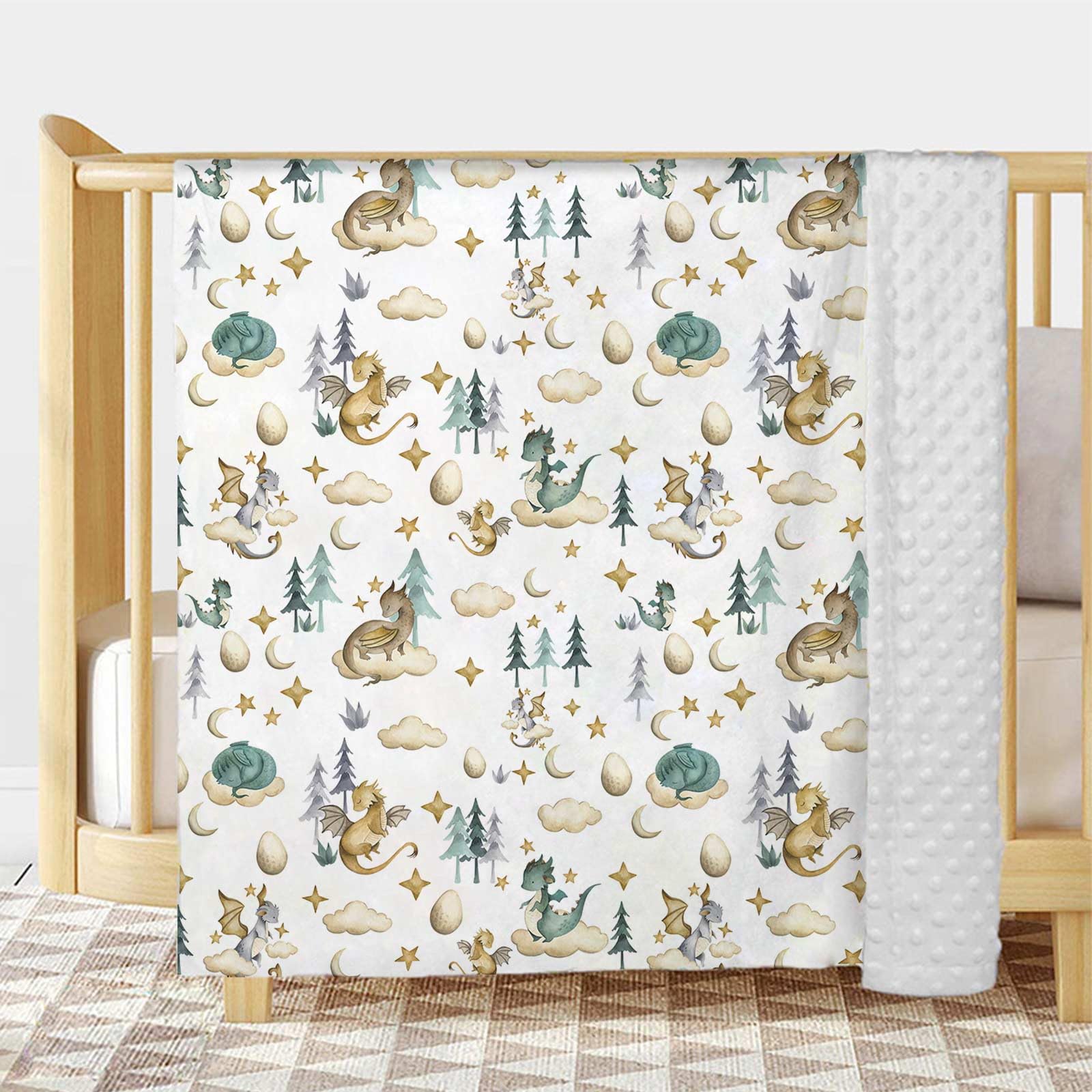 Buerhanerry Dragon blanket back dots detail shows soothing plush texture for gentle nighttime comfort.