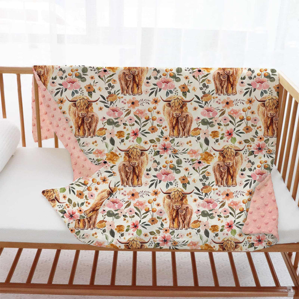 Buerhanerry Highland Cow blanket beside bedtime story for soothing routine