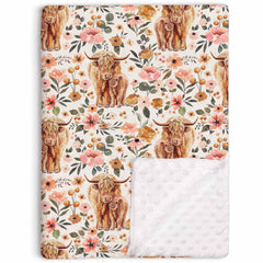 Buerhanerry Highland Cow Blanket front pattern offers cozy baby warmth and charming nursery decor.