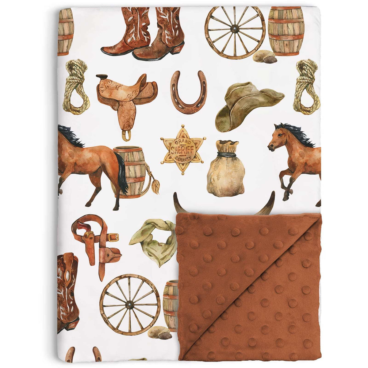 Buerhanerry Western Cowboy baby blanket front print, a cozy breathable pattern for baby's skin comfort.