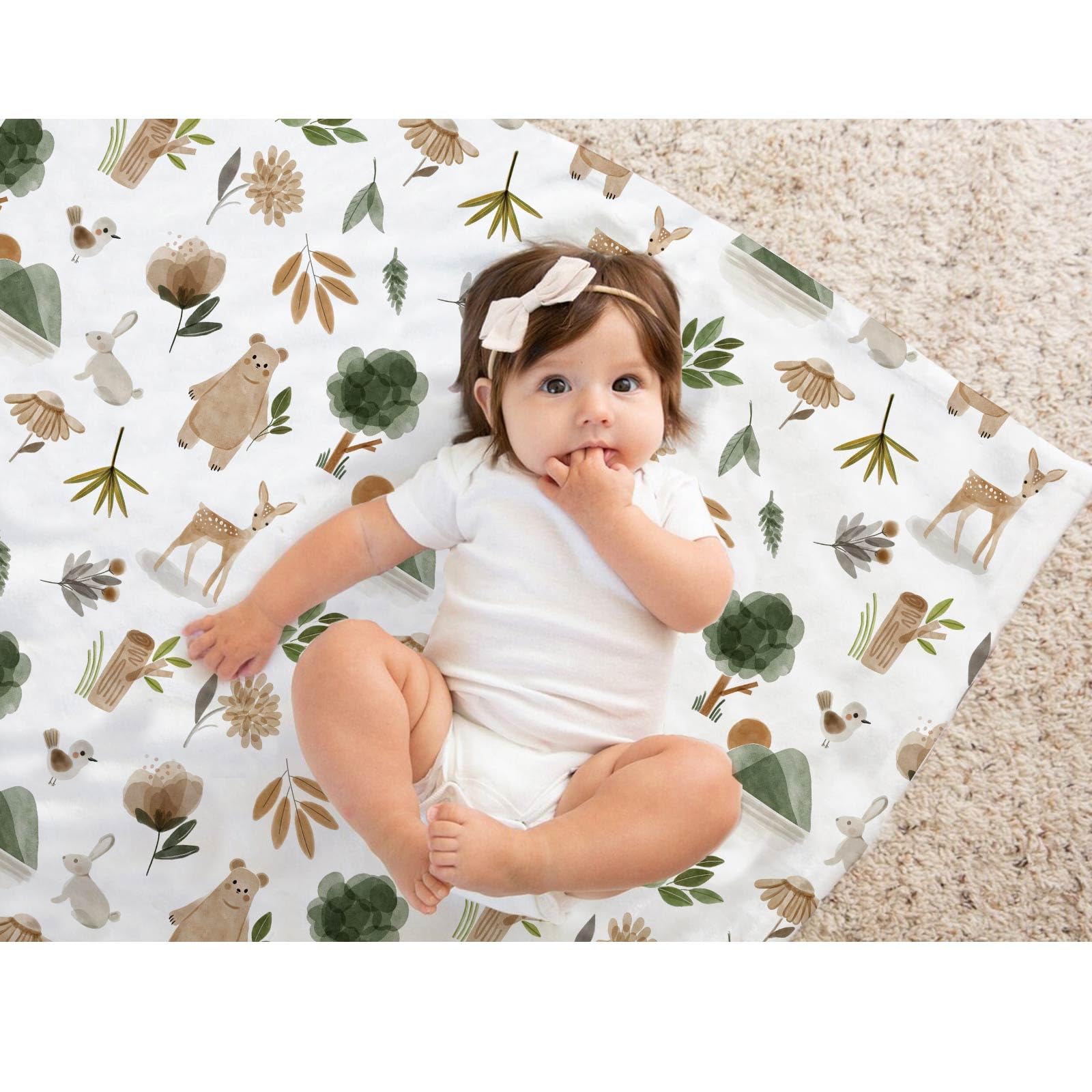 Buerhanerry woodland-baby-blanket fits nursery decor and gender-neutral spaces.