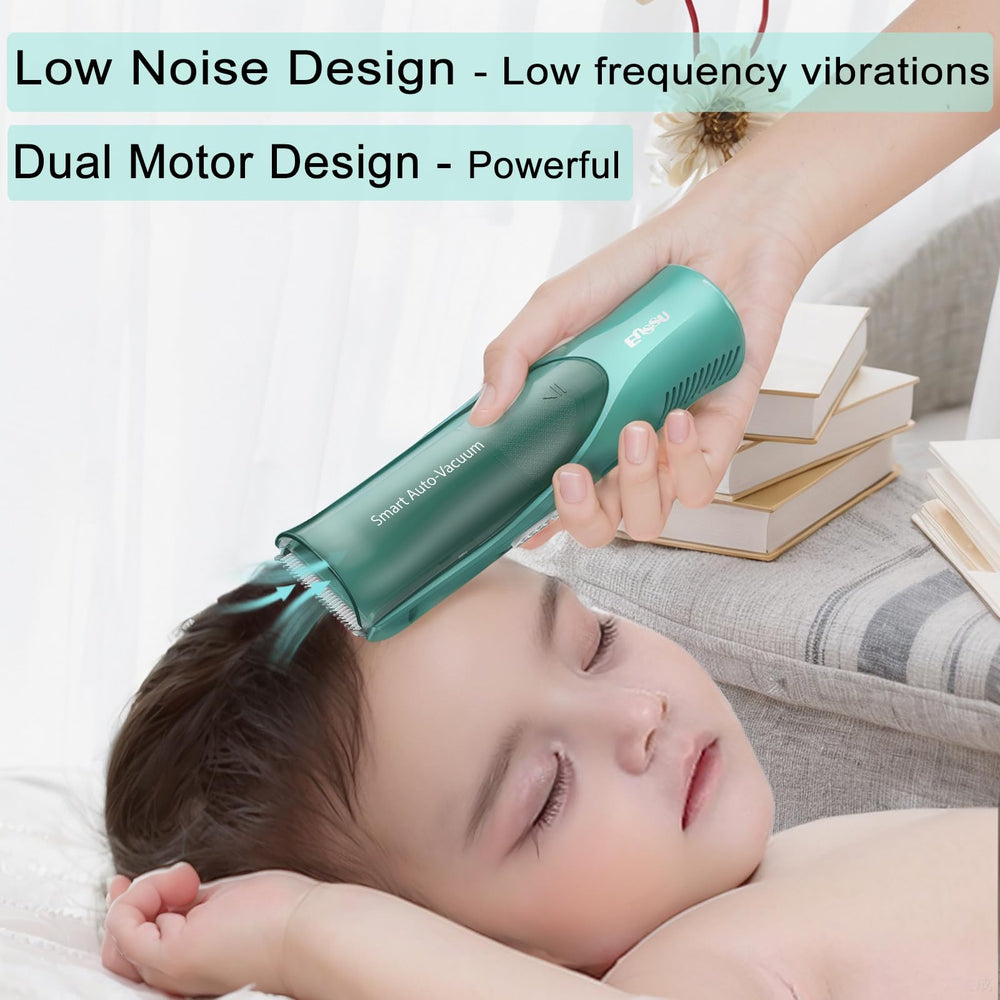 Bufccy baby hair clippers stored inside large internal space to collect hair