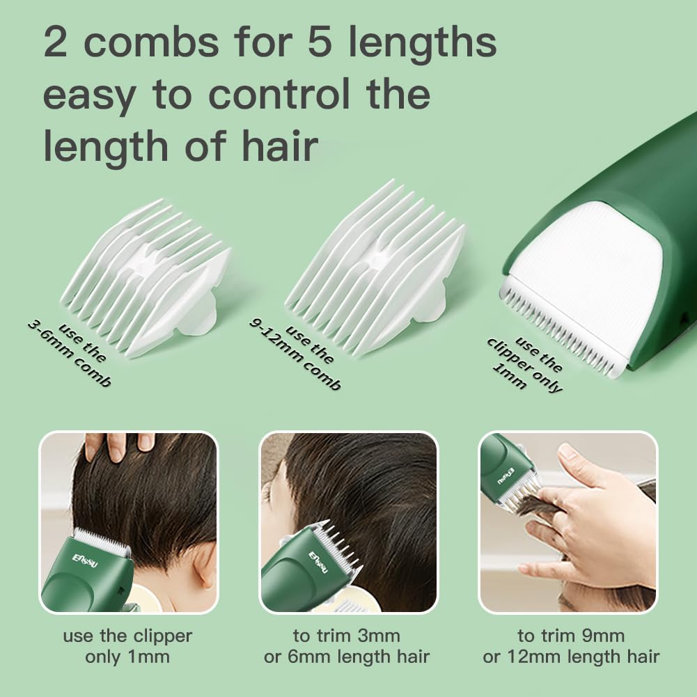 Bufccy baby hair clippers IPX7 waterproof closeup highlights wet and dry use with easy cleaning