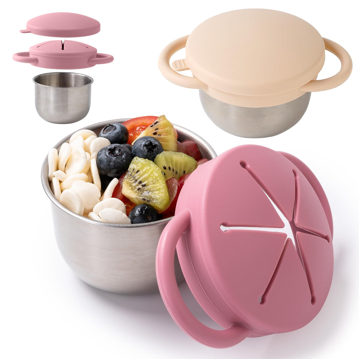 Bufilea 2-Pack snack containers base shows durable stainless steel for long-lasting toddler snacking