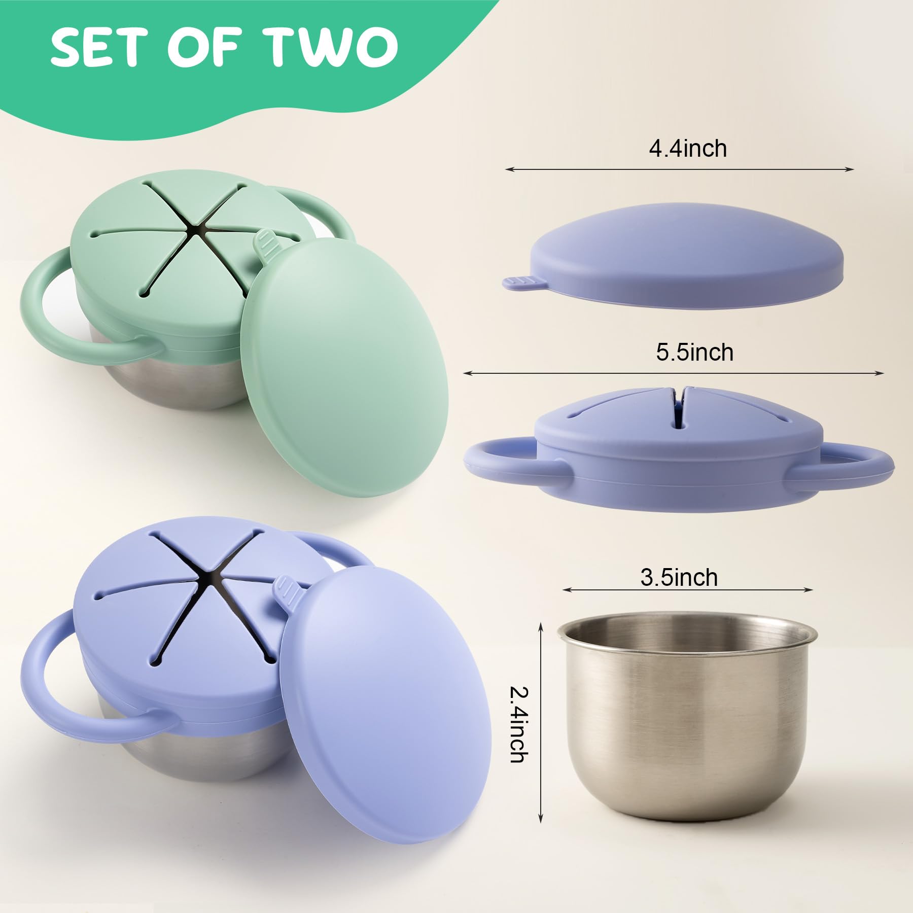 Bufilea silicone lid with petal opening enables easy access to snacks.