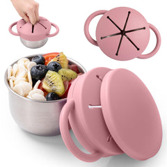 Bufilea 3-in-1 snack container base in stainless steel for durable toddler snacks.