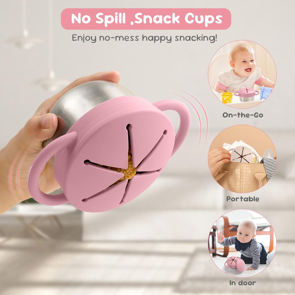 Bufilea no-spill design image emphasizes secure lid and mess-free snacks on trips.