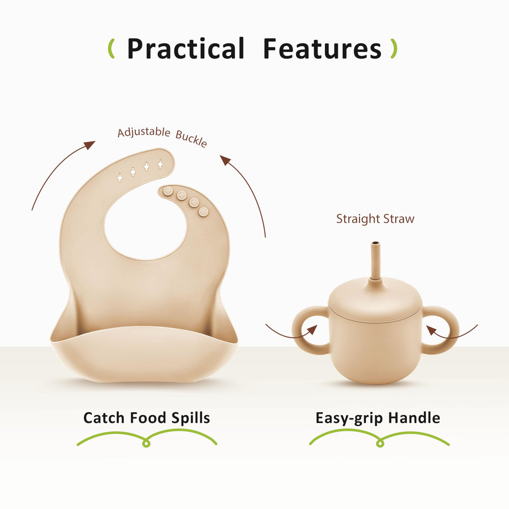 Bufims pocket bib with deep catch pocket captures spills during feeding.