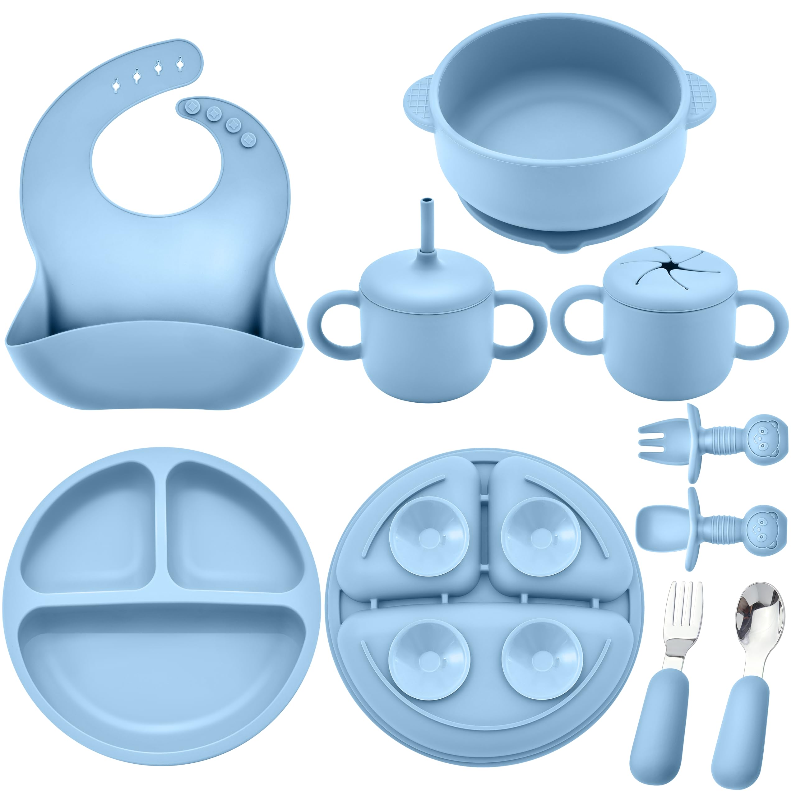 Bufims suction bowl keeps meals contained for mess-free feeding.