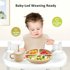 Bufims suction bowl on tray demonstrates mess-free meals with strong suction.
