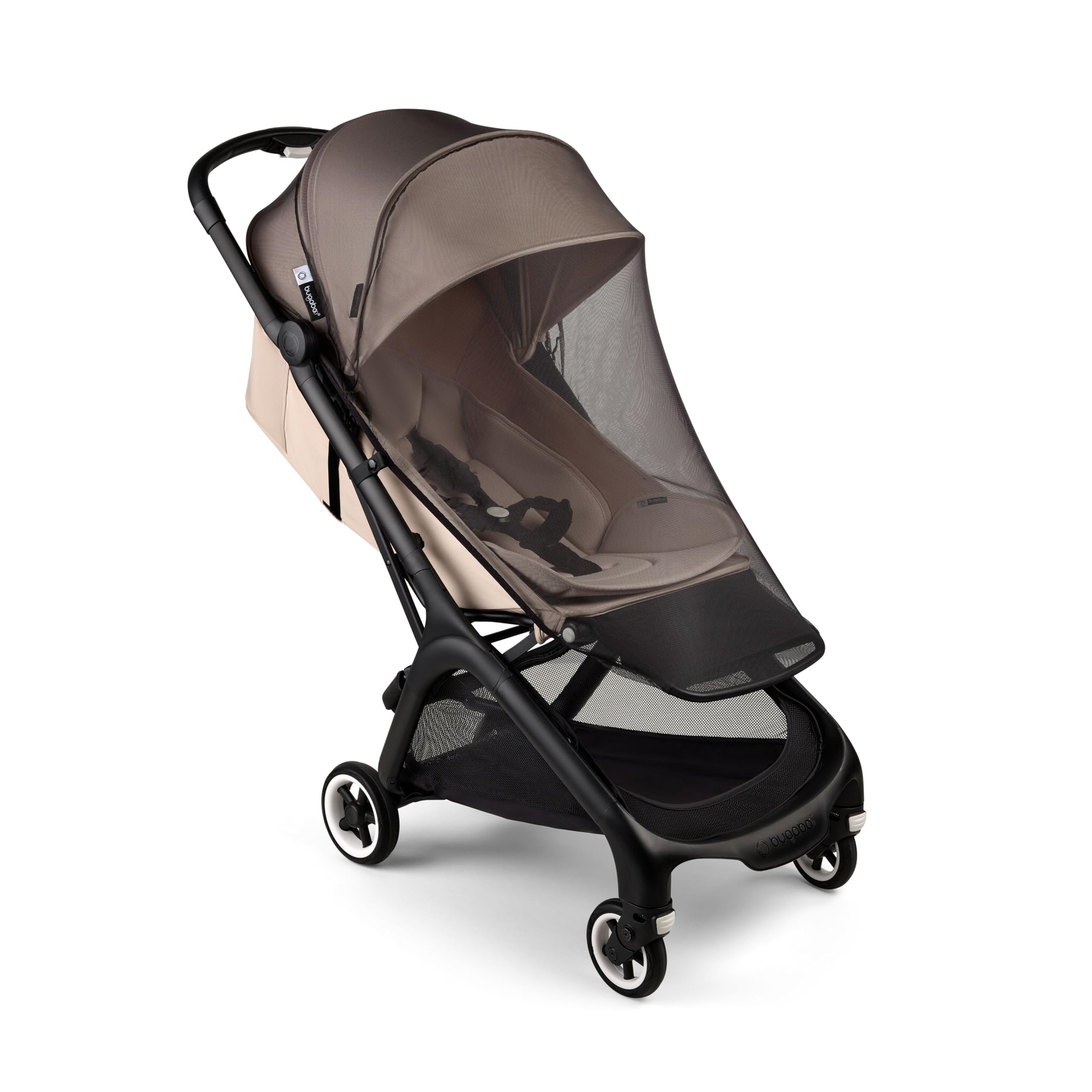 Bugaboo Butterfly/Dragonfly mosquito net snugly hugs the bassinet for protection and airflow.