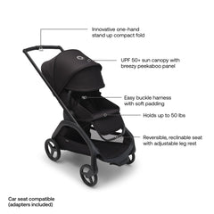 Bugaboo Dragonfly city wheels deliver sharp handling for urban streets.