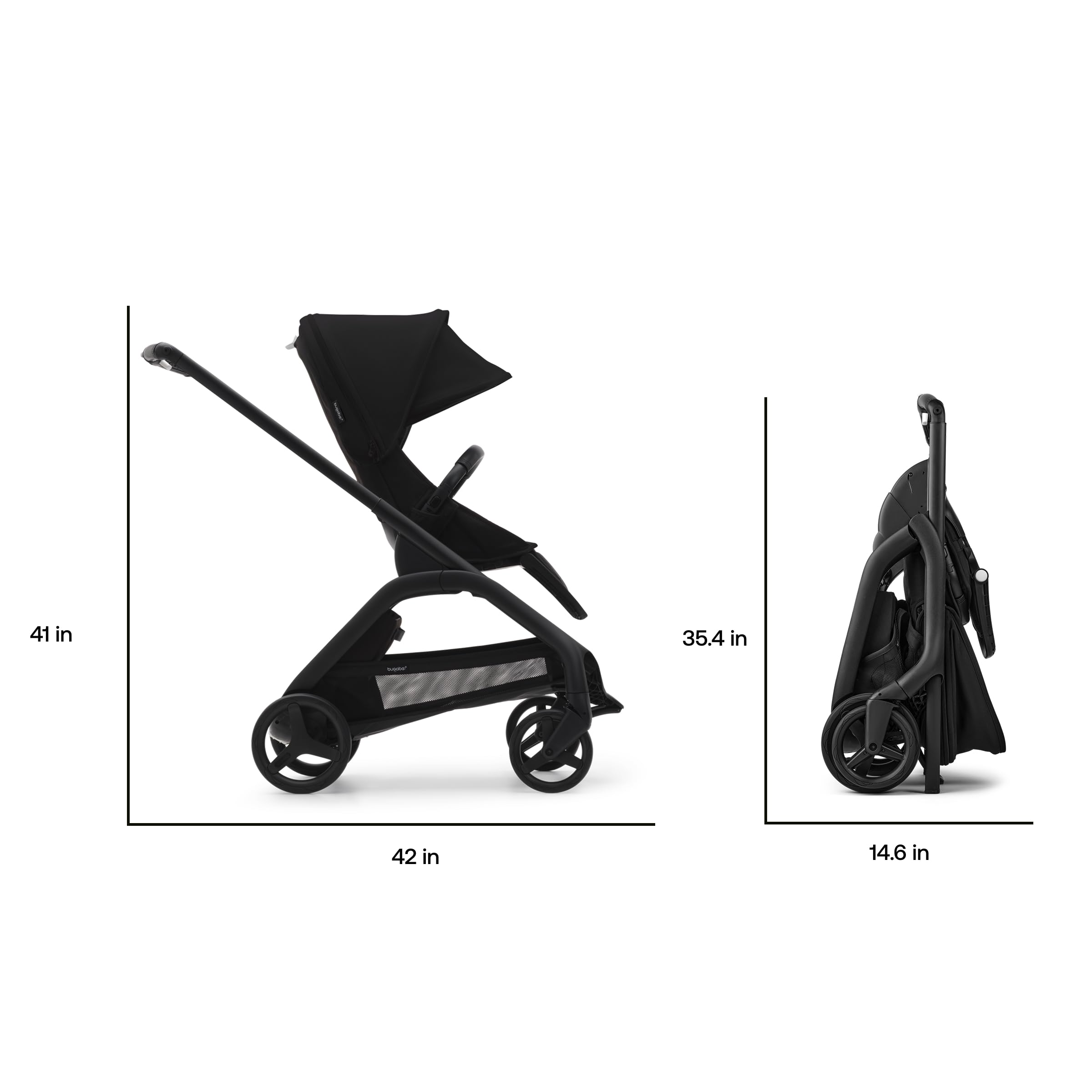Bugaboo Dragonfly full suspension ensures smooth rides on rough city sidewalks.