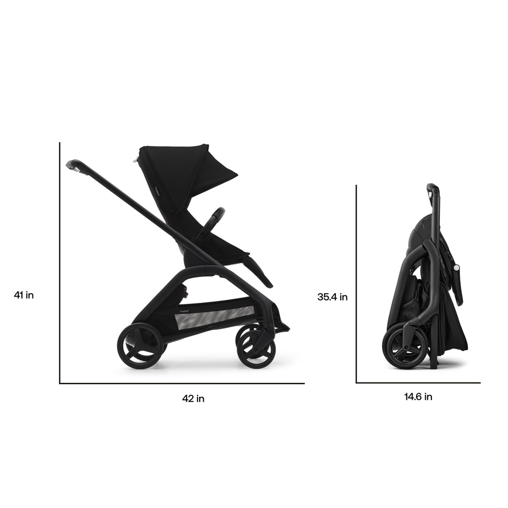 Bugaboo Dragonfly full suspension ensures smooth rides on rough city sidewalks.