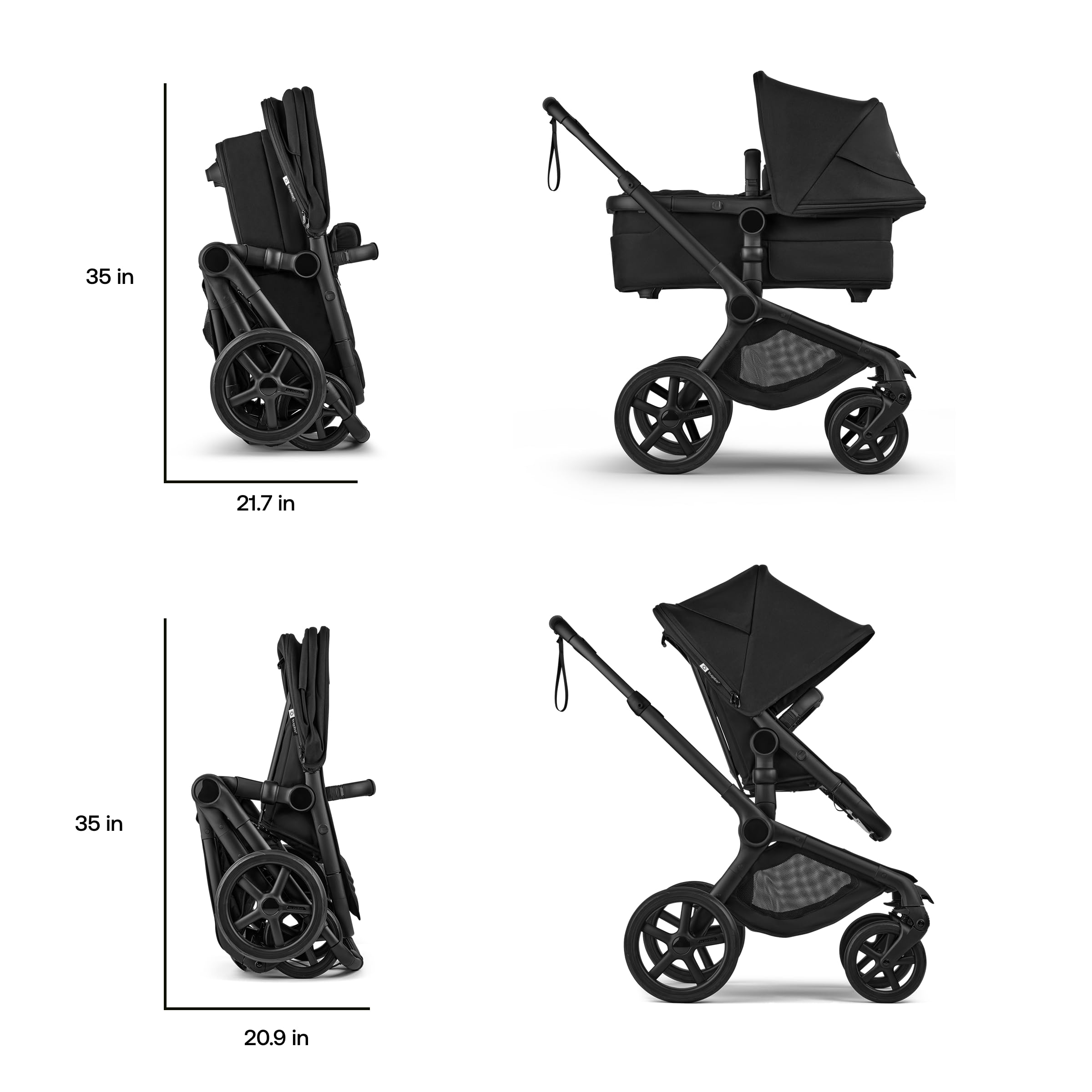 Bugaboo Fox 5 Renew all-terrain wheels enable smooth outdoor cruising.